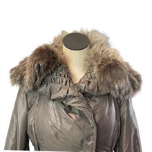 Load image into Gallery viewer, Ermanno Scervino Pleated Nylon Coat with Real Fur Collar size 38
