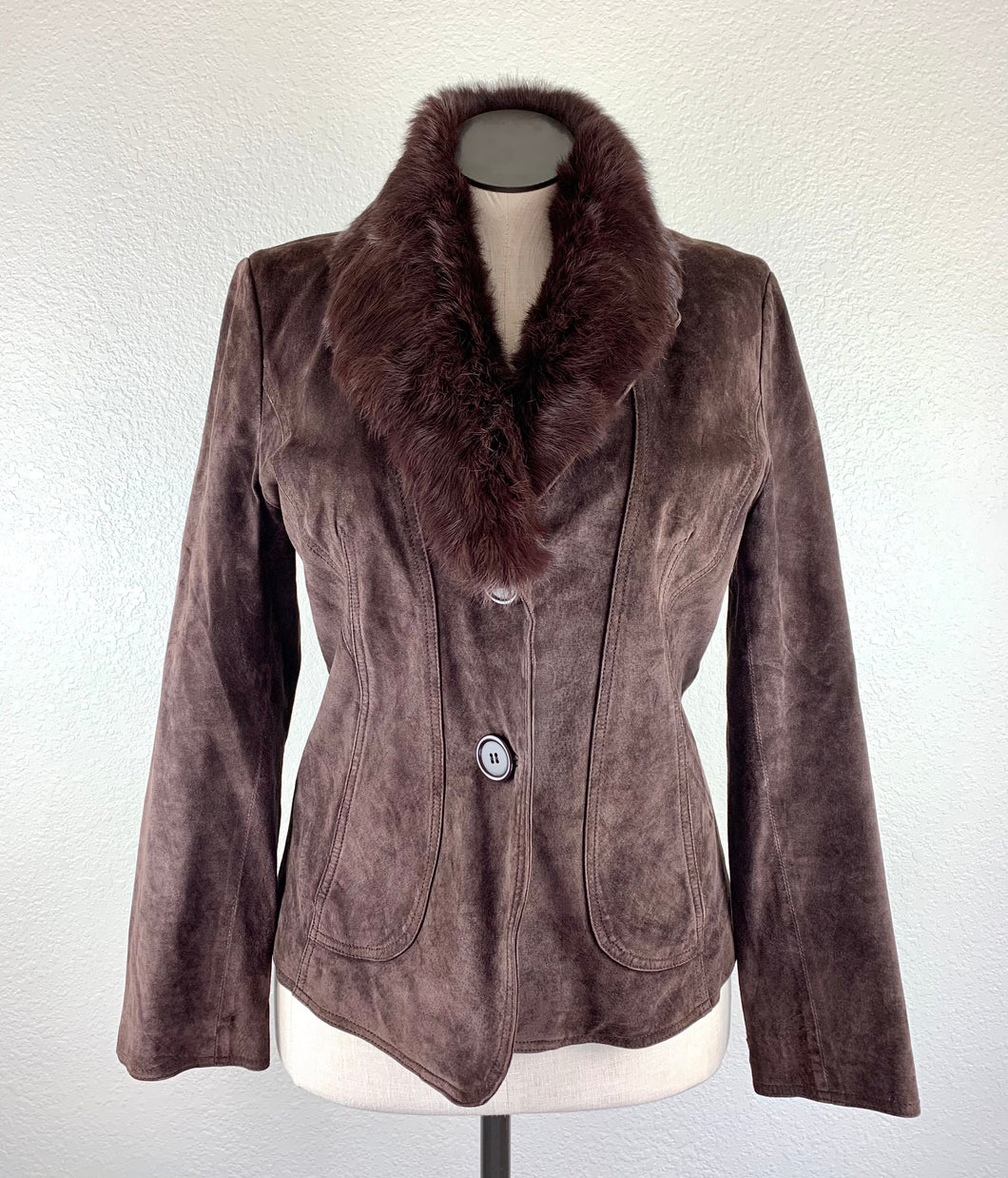 Georgiou Suede Jacket W/Real Fur Collar size 12
