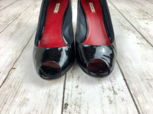 Load image into Gallery viewer, Miu Miu Patent Leather Peep Toe Wedges size 34.5/4.5
